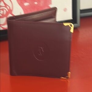 Cartier Burgundy Leather Wallet with Gold Accents